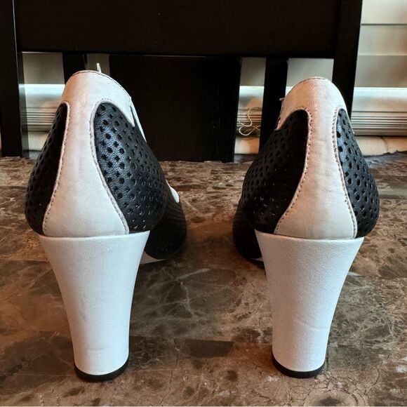 Taryn Rose Leather Heels Napa Mesh Open Toe Spectator US 8 EUR 38.5​ - Picture 4 of 10